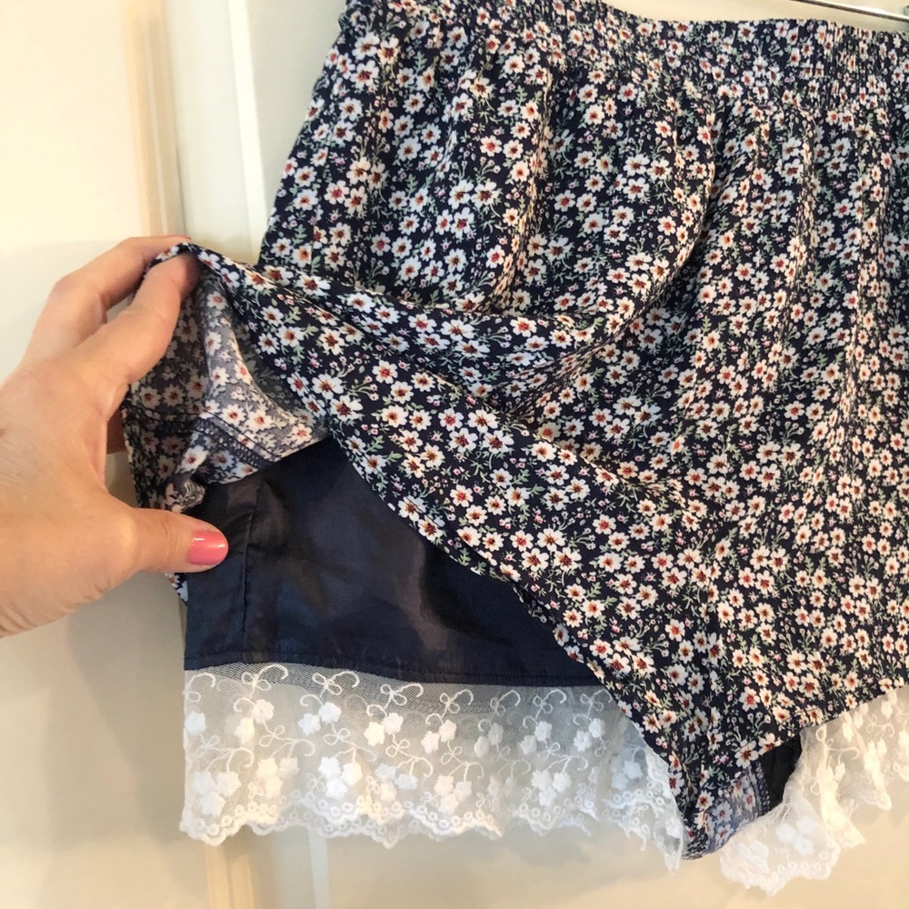 Forever 21 Coquette Floral Lace Trim Bloomer Shorts Navy Blue Lingerie Style M